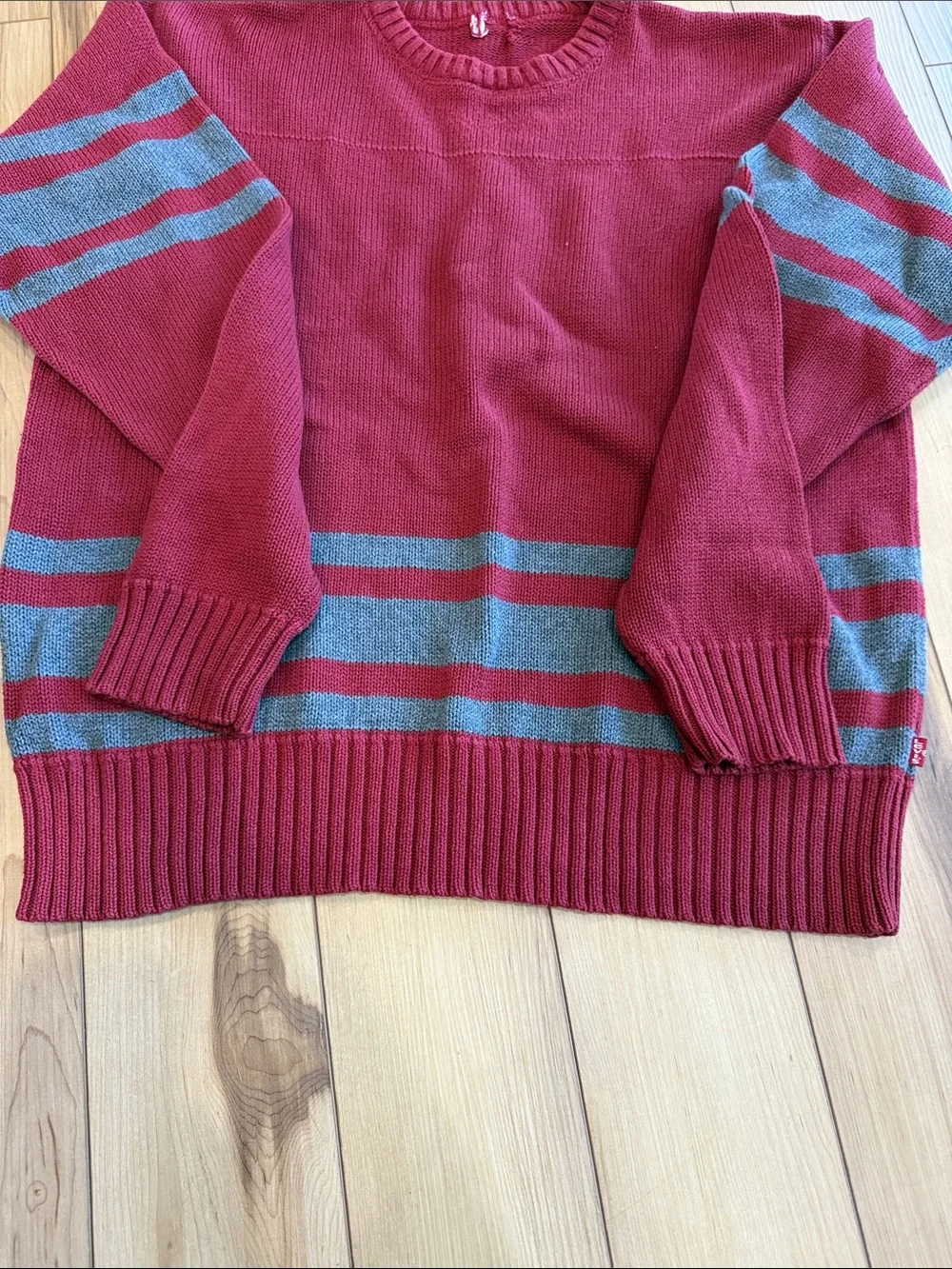 Levi's Men's Crewneck Sweater in Burgundy with Gray Stripes